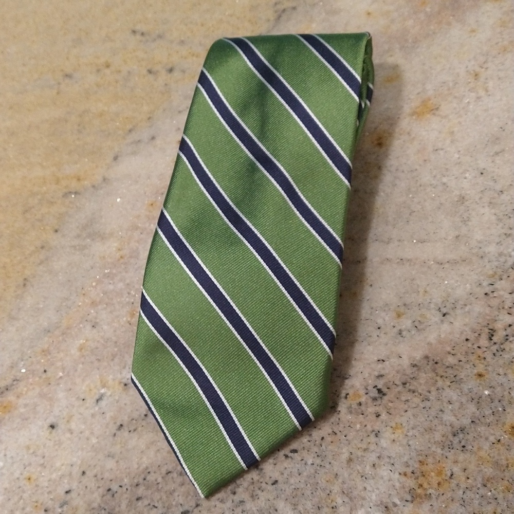 Men's Brooks Brothers 346 green pure silk repp tie office business